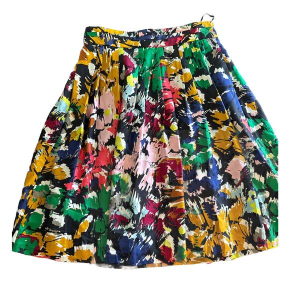 J. Crew Double Pleated Silk Flare Skirt Colorful Brushstroke Floral, Size 4 - Picture 2 of 13